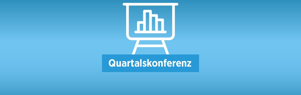 Grafik mit Icon eines Whiteboards mit Schriftzug "Quartalskonferenz"