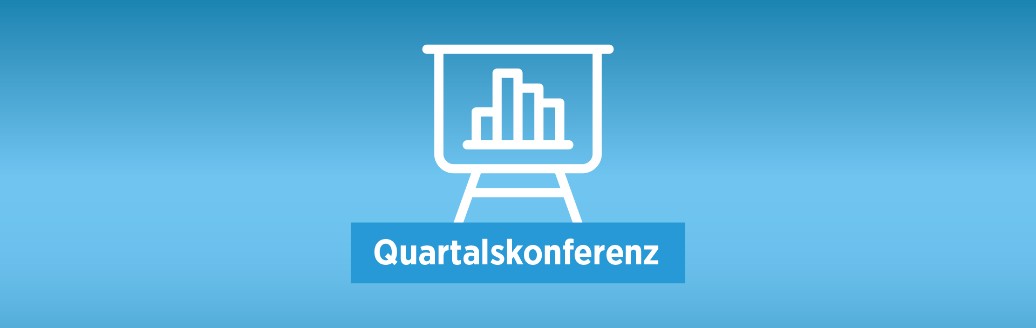 Graphic with icon of a whiteboard with the words "Quarterly conference"